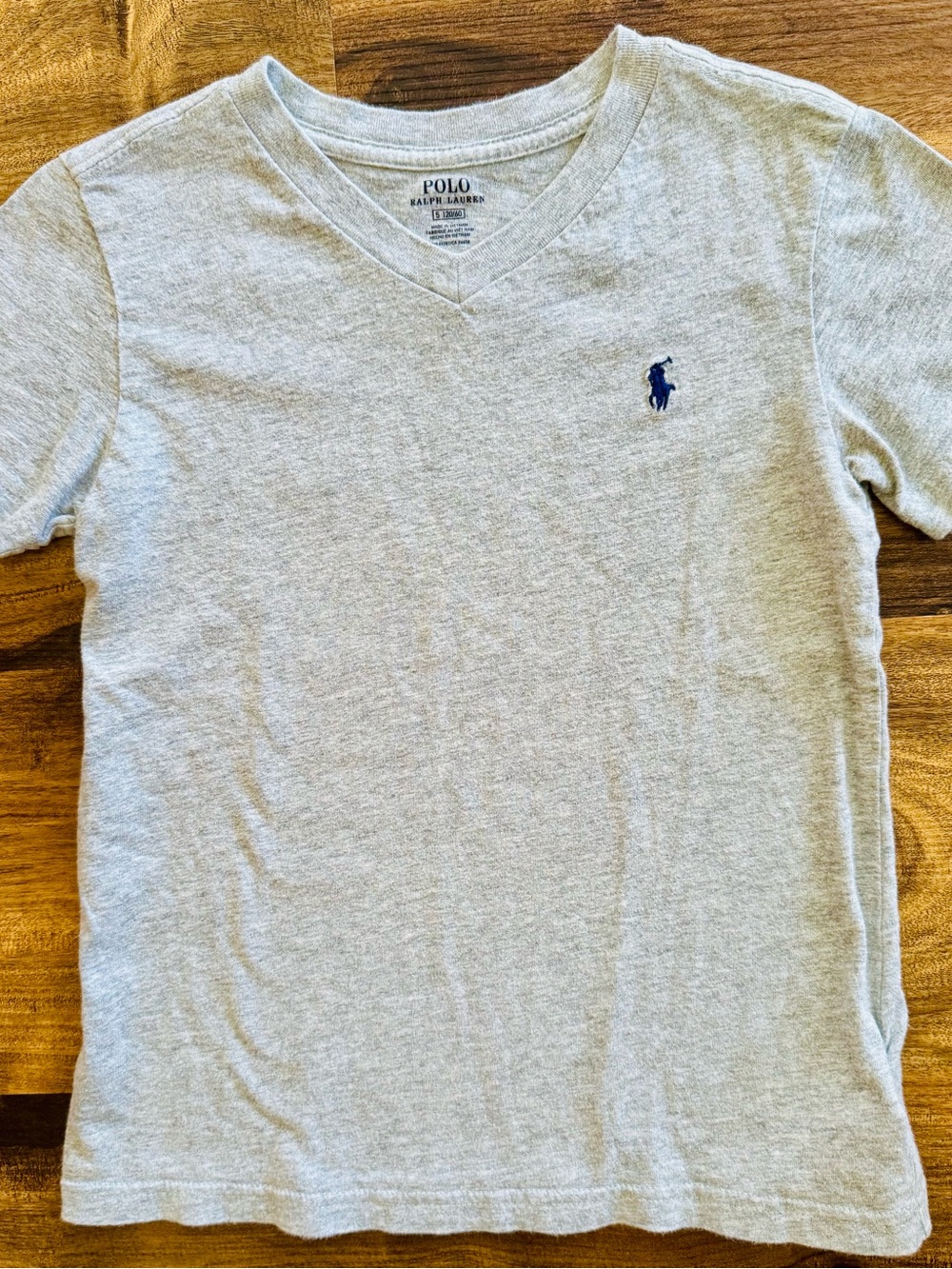 Polo by Ralph Lauren Heather Gray V-Neck Tee with Navy Logo Size 5
